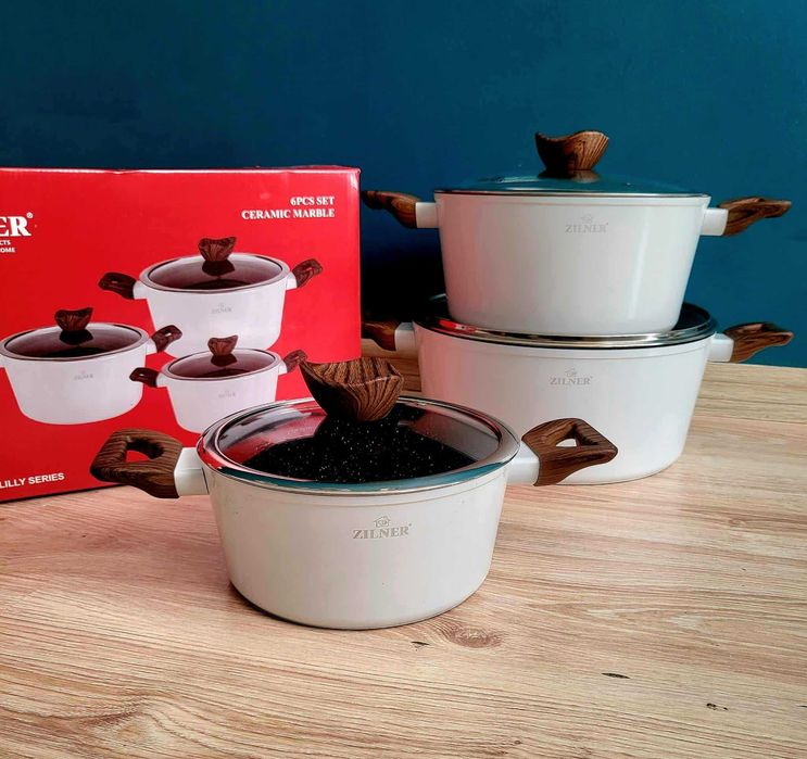 NOWE Garnki Marmurowe Zestaw 3 szt | Indukcja Gaz Halogen | POBRANIE
