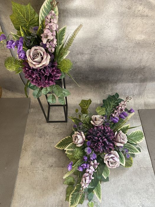 Kompozycja nagrobna kwiatowa komplet fioletowy