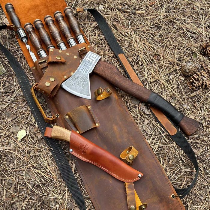 Набір шампурів ІНДІАНЕЦЬ МАЙЯ BS21 Подарочный набор в кожаном чехле