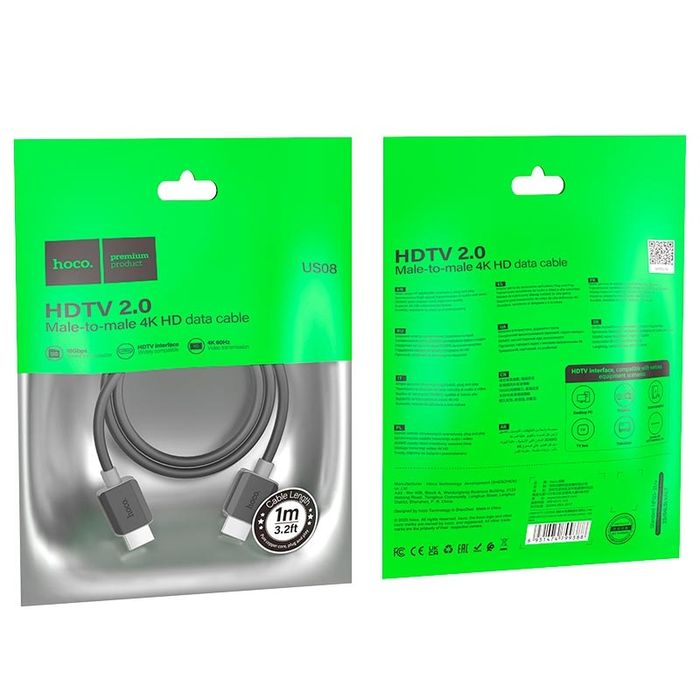 Кабель HDMI V.2.0 1m 2m 3m‼️HOCO US08 HDTV 4K HD