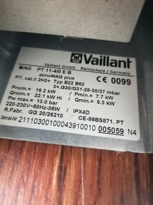 Esquentador Vaillant 11 L ventilado para peças