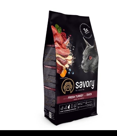 Сухий корм Savory для стерилізованих котів, зі свіжою індичкою та качкою
