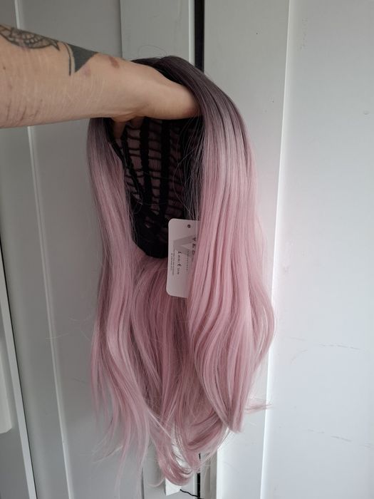 Peruka premium ombre pudrowy róż bob synthetic hair wig