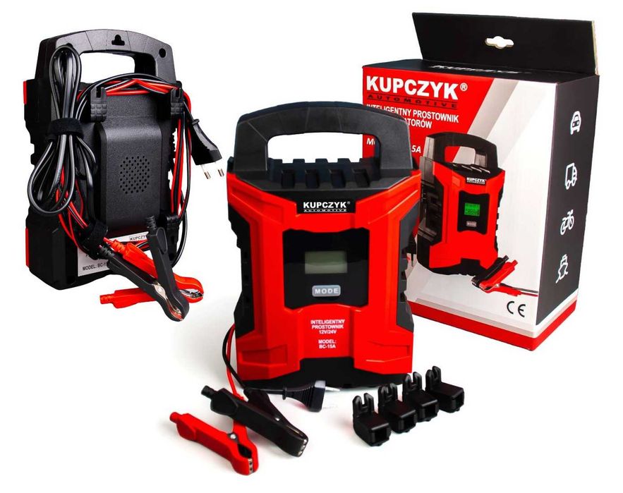 Prostownik mikroprocesorowy do akumulatora 12V 24V BC-15A Kupczyk