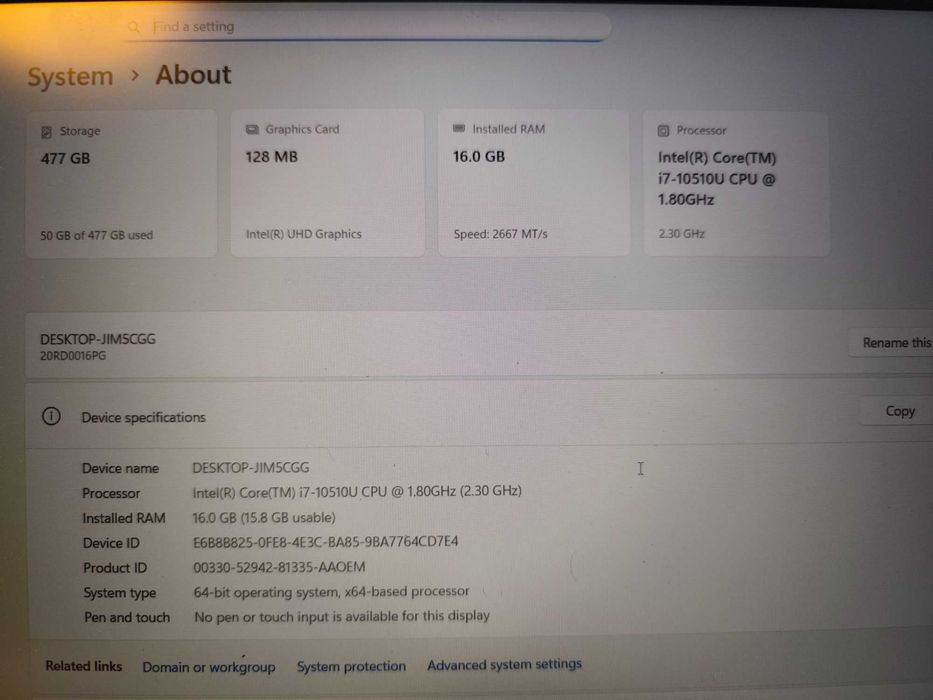 Lenovo E15 I7 10Gen 1.8 + 16GB + 512 SSD - VER NOTA