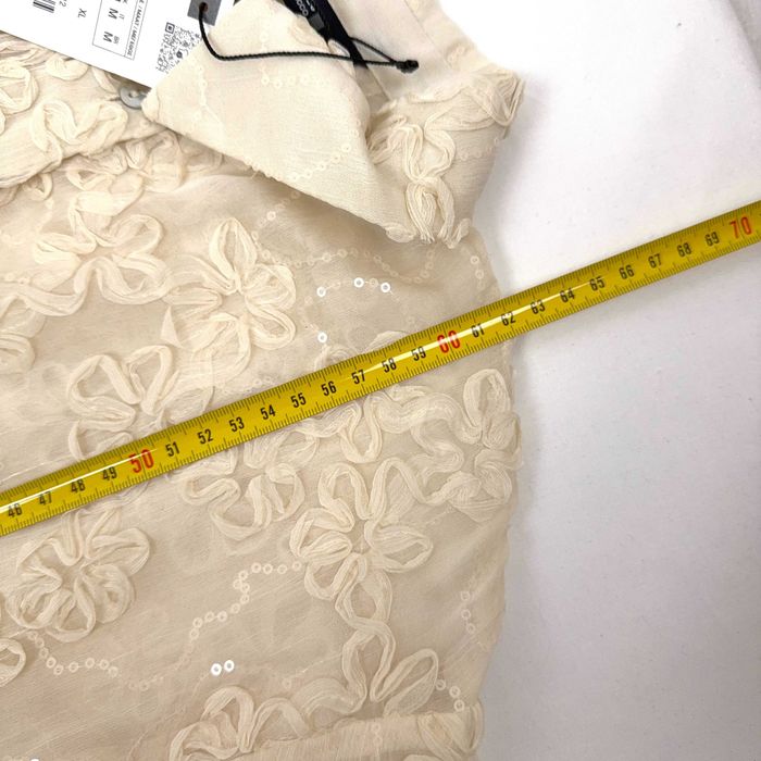 Camisa Transparente de Renda com Lantejoulas Zara M Elegante