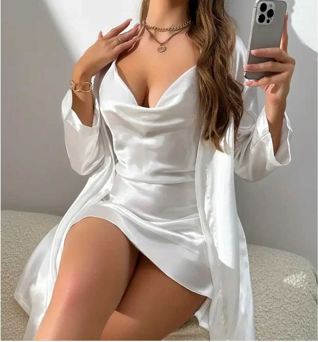 Нічна сорочка шовкова та халат на запах 42/44/46/48/50