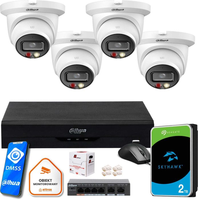 Zestaw monitoringu IP Dahua NVR 4 kamery 4MPx Eltrox Warszawa Targówek