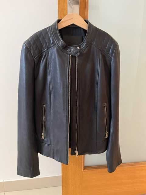 Casaco pele azul marinho