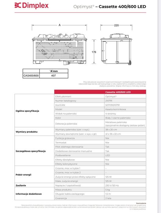 Kaseta kominkowa  dimplex  optimyst 400 LED  cassette