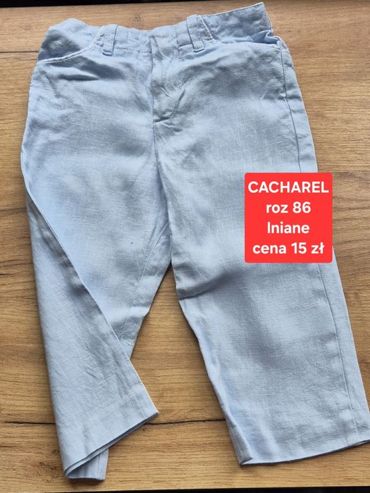 Spodnie letnie lniane Cacharel 86 len proste gładkie błękitne jasne
