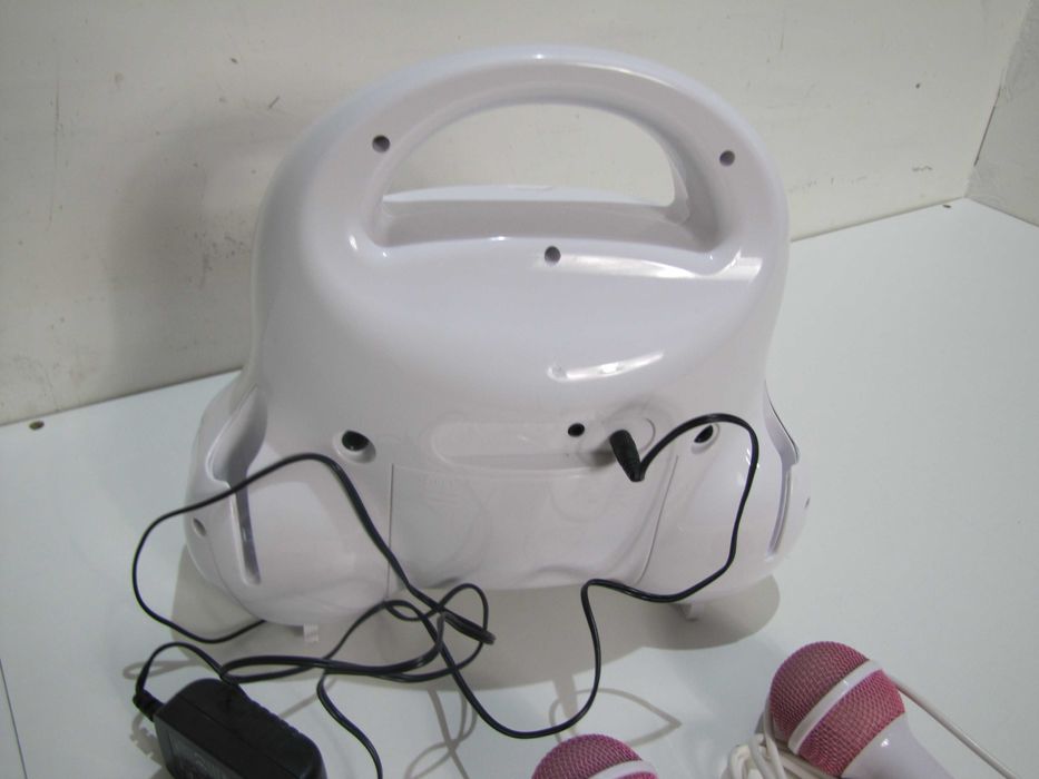 Karaoke dla dzieci odtwarzacz CD 2 mikrofony Auna Rockpocket róż biały