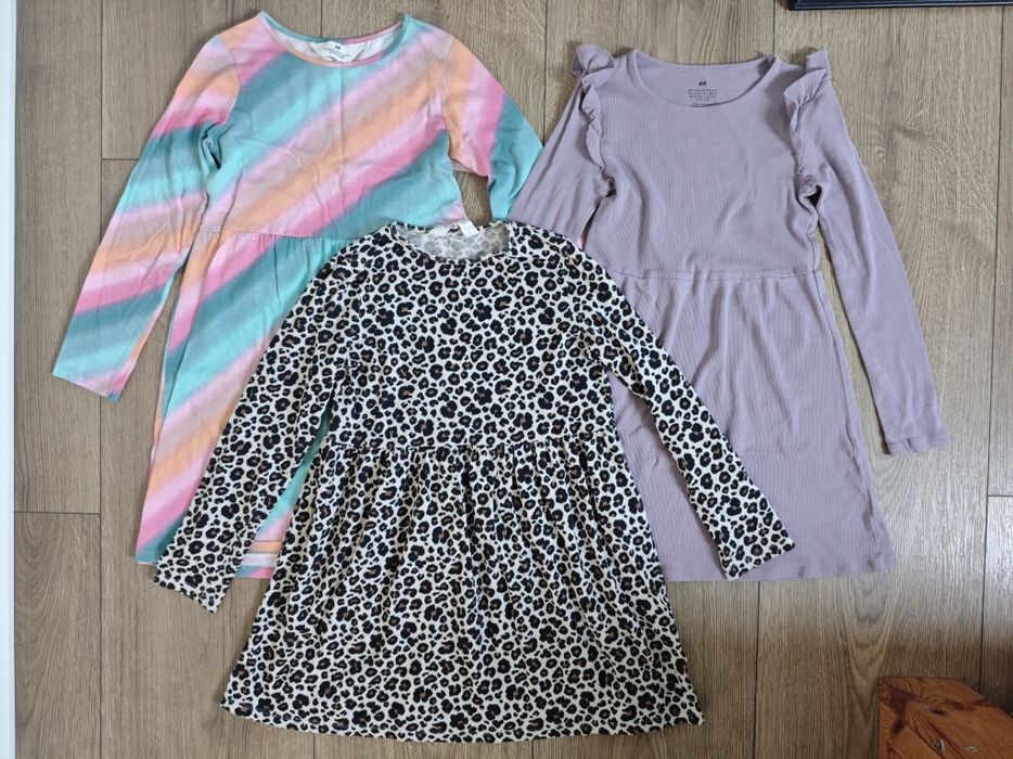 3pak jesienne sukienki z długim rękawem H&M 134/140