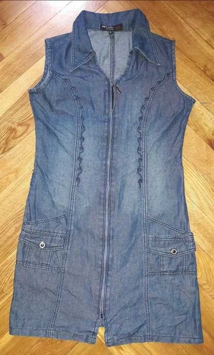 Jeansowa sukienka jeans ZIP S/M z haftem