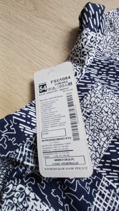 Granatowo biała sukienka, polski producent, wymiary w opisie