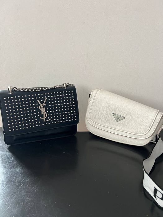 Сумка жіноча кросбоді Ів сен лоран і прада YSL Prada чорна  біла