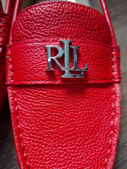 Czerwone skórzane mokasyny Ralph Lauren 38,5