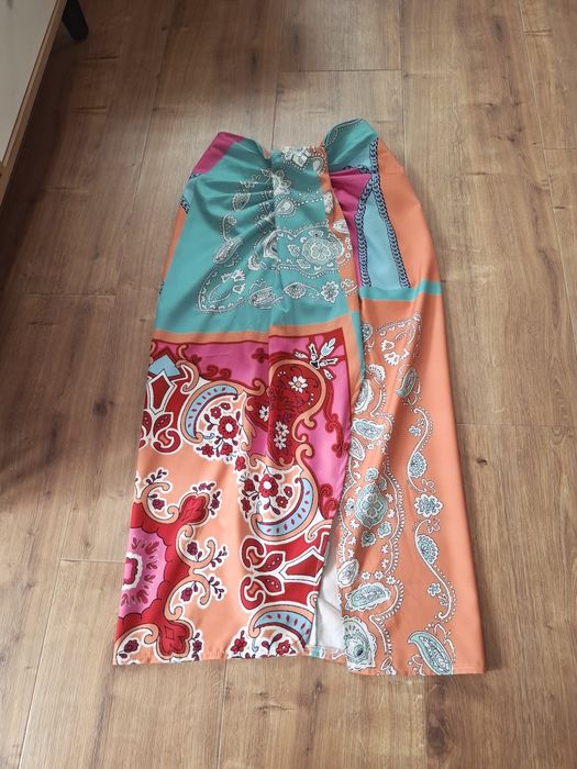 Spódnica maxi boho folk vacation summer beach z rozcięciem sexy pencil skirt roam.36