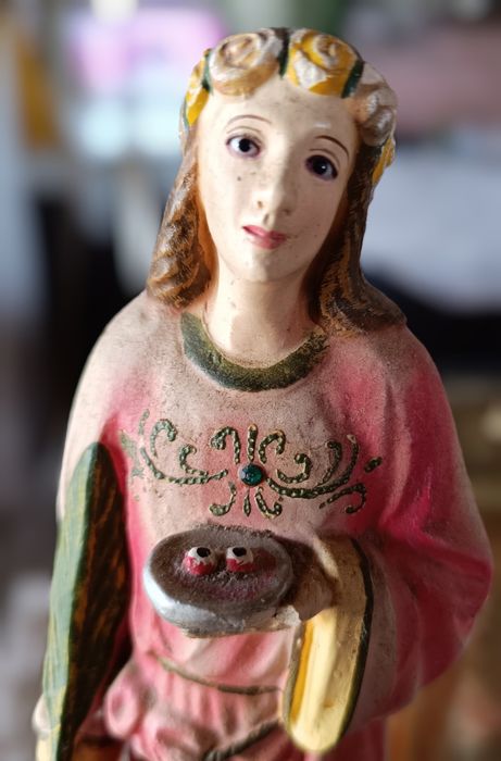 Estátua vintage de Santa Luzia em gesso - 30 cm de altura década 1940