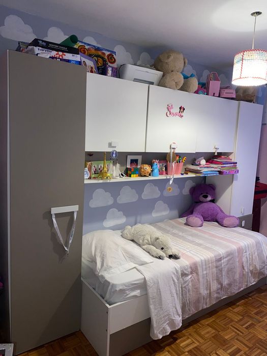 Conjunto cama de criança com ponte + estrado + colchão