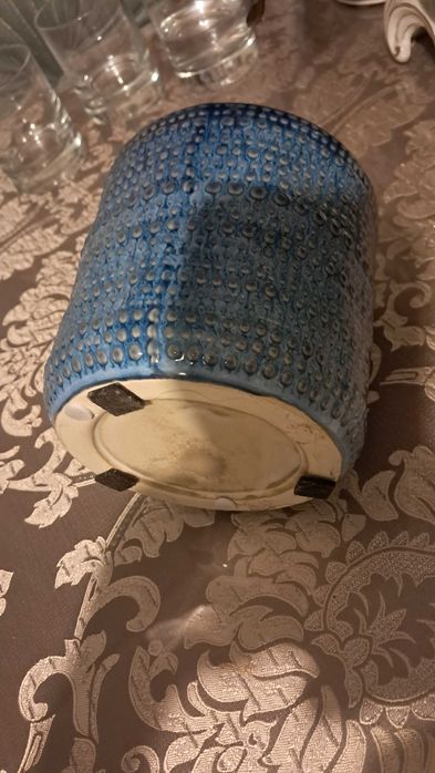 Doniczka osłonka na doniczkę ceramiczna niebieska granatowa