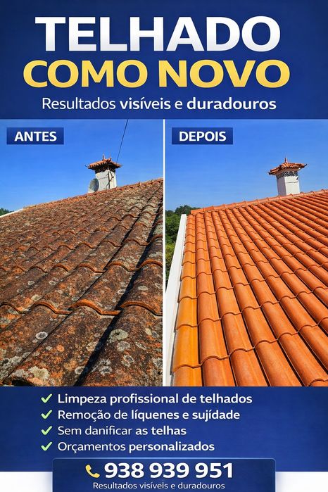 Limpeza de Telhados Profissional | Remoção de Musgo + Proteção Hidrofugante 10€m2