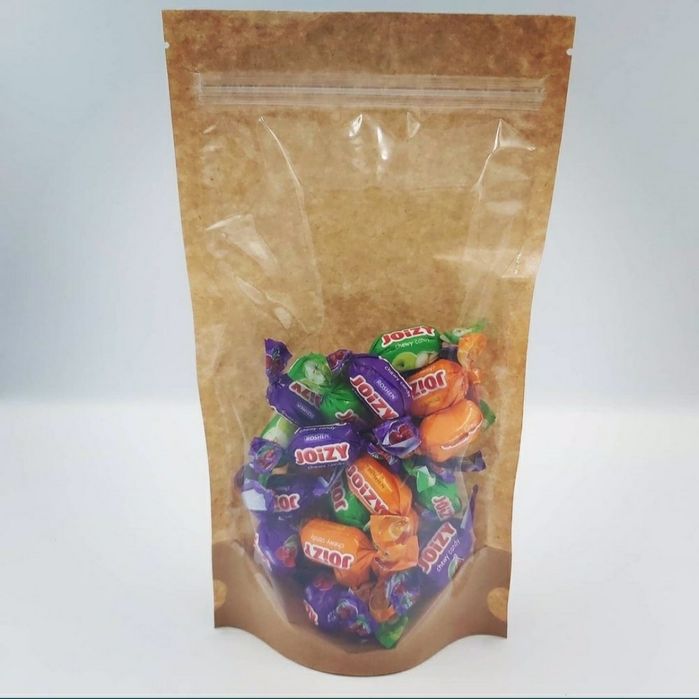 Дой пак крафт с окном, крафт металл