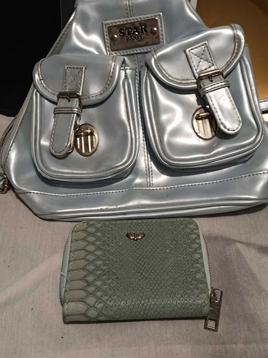 Conjunto Bolsa de vinil e carteira azul