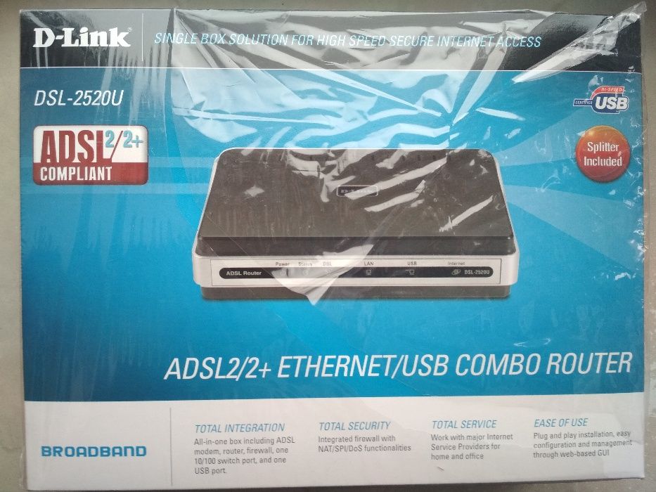 Модем/роутер D-Link 2520U / USB/сплитер/RJ-45/15B/700мА