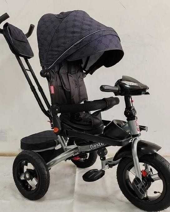 Триколісний дитячий велосипед-коляска, фара, USB, поворот сидіння