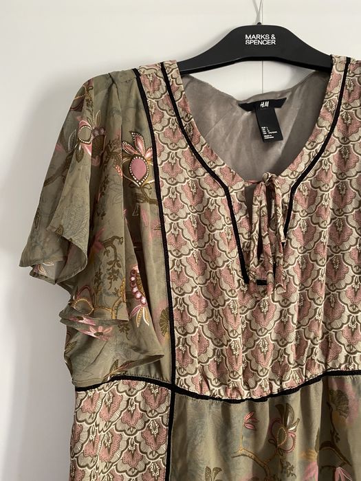 Sukienka zwiewna wzorzysta H&M rozmiar L 40 wiązanie