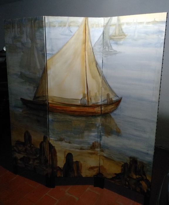 Biombo com pintura a óleo