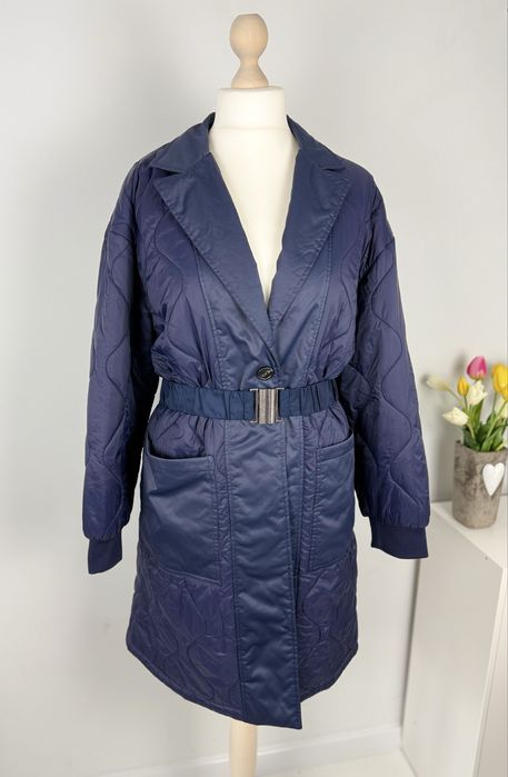 Emery Rose granatowy lekki płaszcz z kieszeniami pikowany 3xl