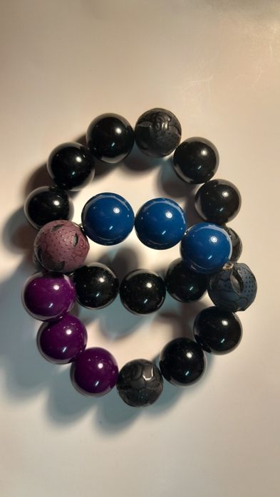 Bransoletki 2 sztuki komplet  czarno-granatowo-fioletowe