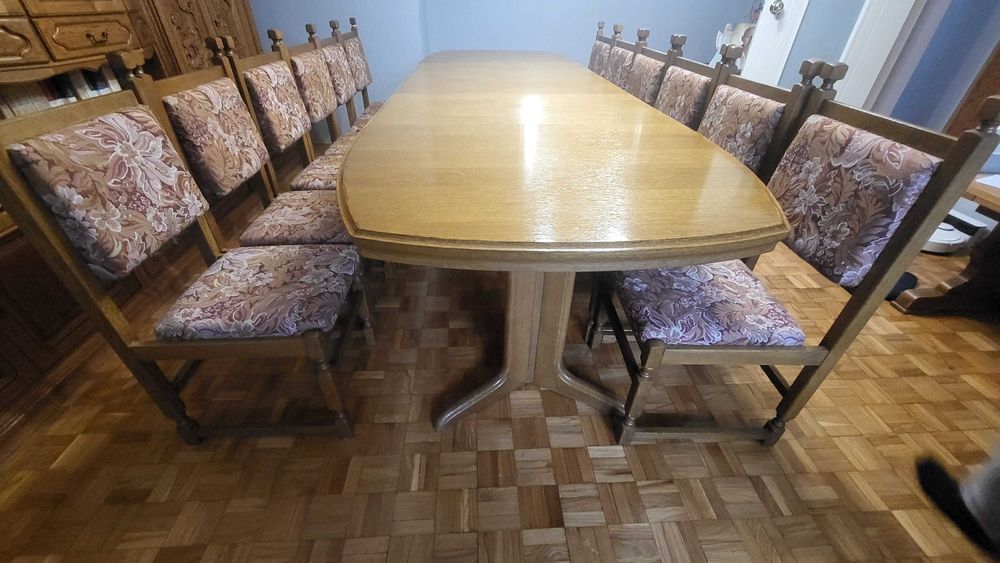 Duży rozkładany stół dębowy 350x100 na 12 osób + krzesła