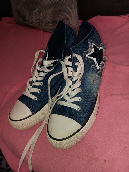 Buty damskie trampki na koturnach r.41 jeansowe