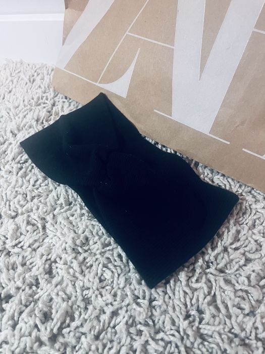 Czarna opaska na glowe damska w prazki