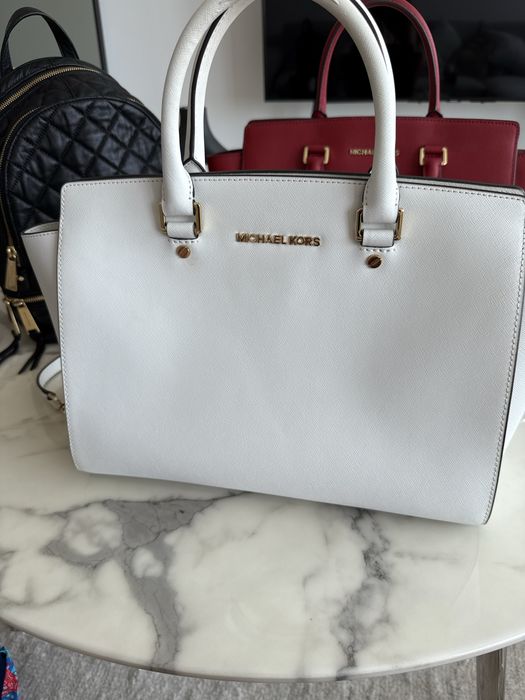 Mala bag michael kors white selma gold hardware branca safiano leather