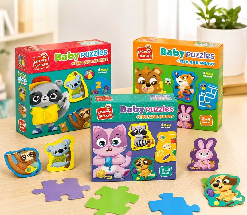 Картонні Maxi пазли з грою Vladi Toys Тварини (хатні, лісові, екзотичні), Іграшки - для дітей 2+