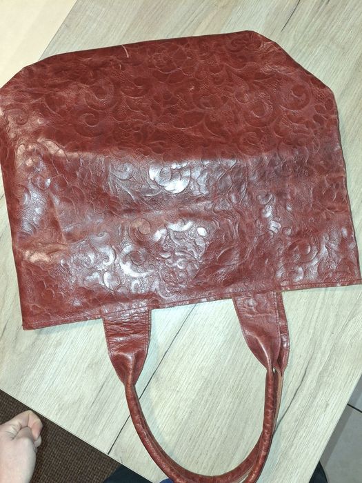 torba prawdziwa skóra tłoczona we wzory czerwono brązowa Leather