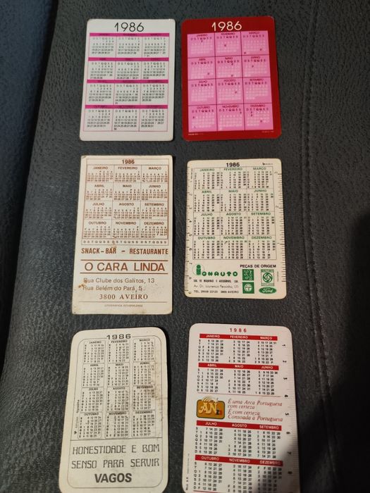 Seis calendários de bolso de 1986