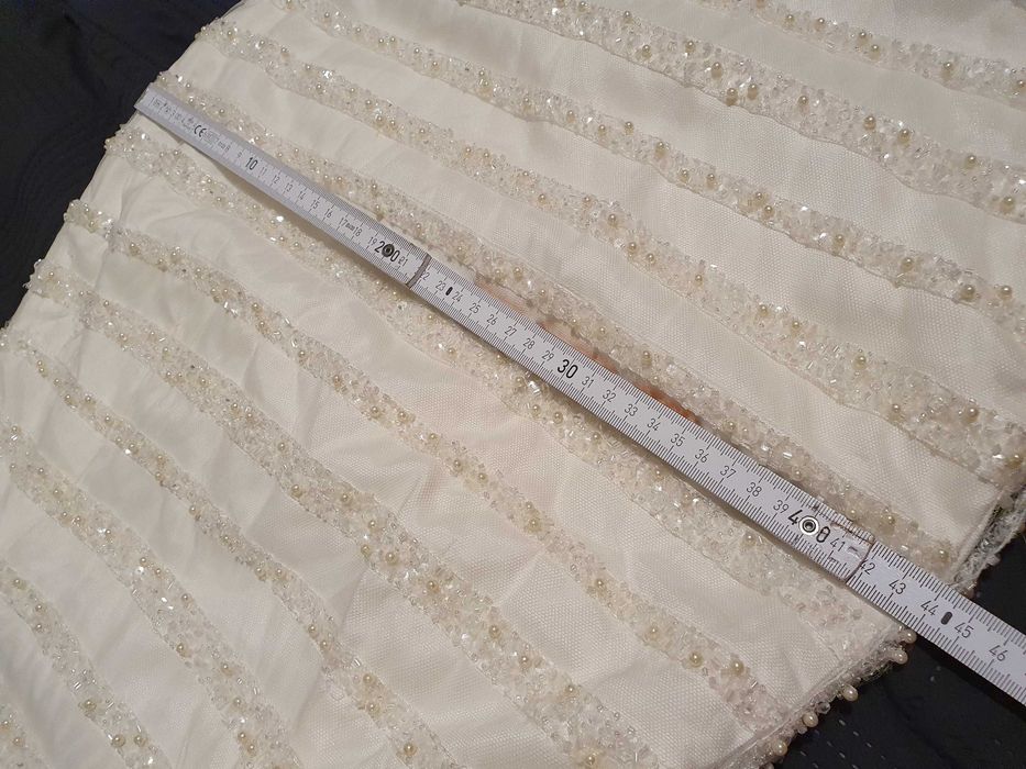 suknia ślubna prosta elegancka kryształki perły 34 / 36 ecru krem