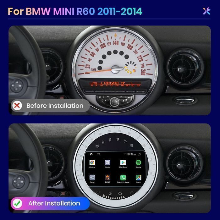 Mini Cooper R56 R60 – Radio Android 15 7" CarPlay Android Auto 2GB/32GB GPS Nawigacja Stacja Multimedialna WiFi Bluetooth DSP 4G LTE PL