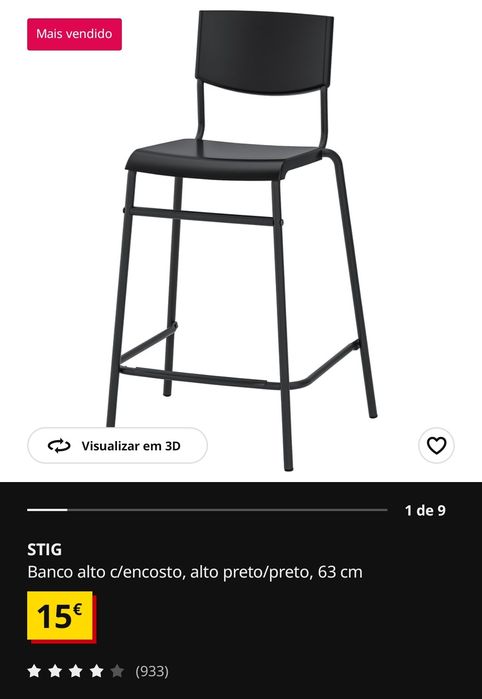 Vendo 3 bancos altos  por 25€  valor dos 3    Cor  preto