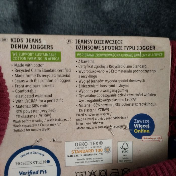 Jeansy/ jegginsy spodnie na gumie dla dziewczynki rozm 104 lupilu