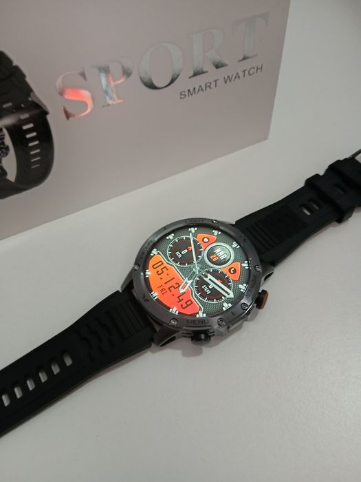 Smartwatch wodoodporny IP69 10ATM, czarna koperta.
