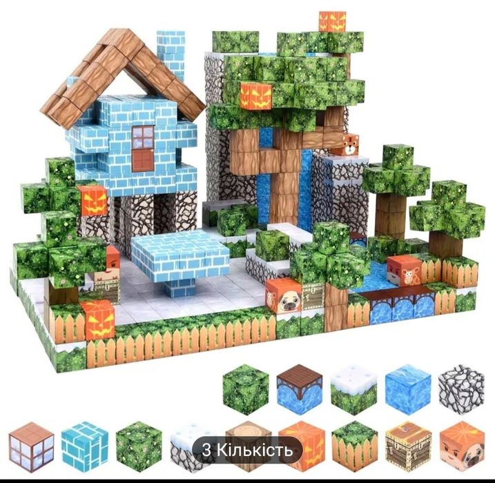Магнітний конструктор +3 фігурки Майнкрафт,100 деталей,Minecraft,ліс