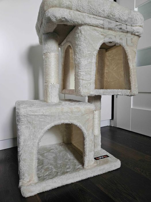 Drapak dla kota kompaktowy 67 cm beżowy domek słupek legowisko