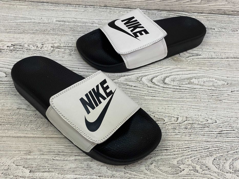 Чорні та білі шльопанці на липучці. Натуральна шкіра! Гарантія. р40-45