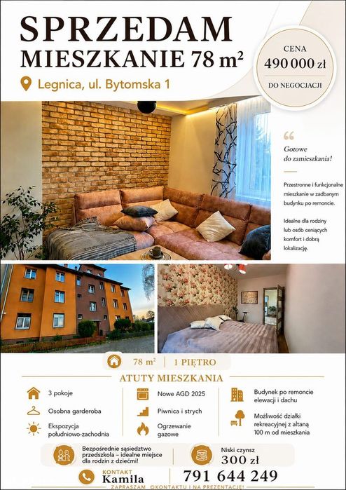 Słoneczne 3-pokojowe mieszkanie w Legnicy - Widok 2